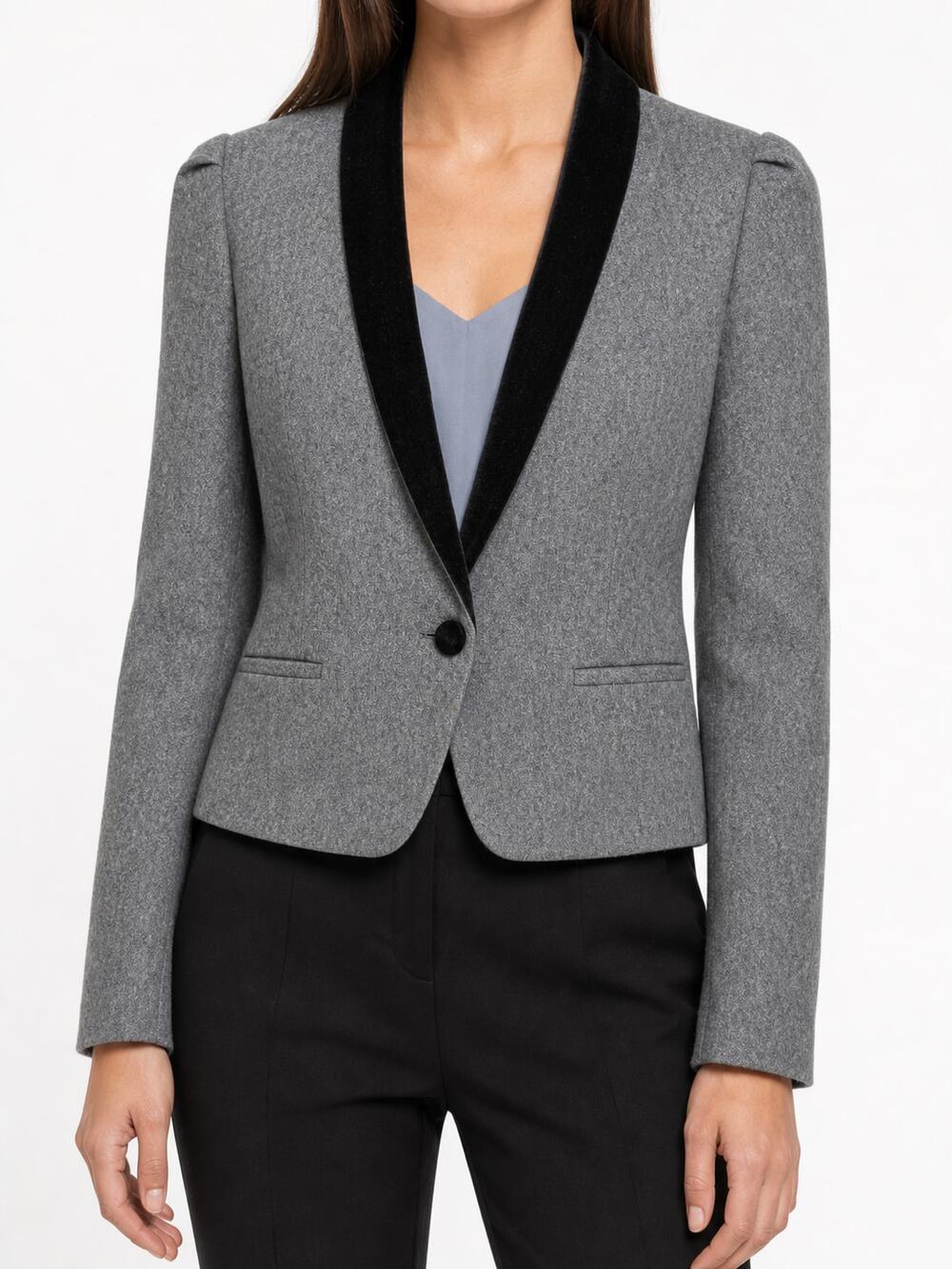 Vintage Donnybrook Women's Gray Wool Blend Velvet Lapel Blazer Size 5/6 Modern S